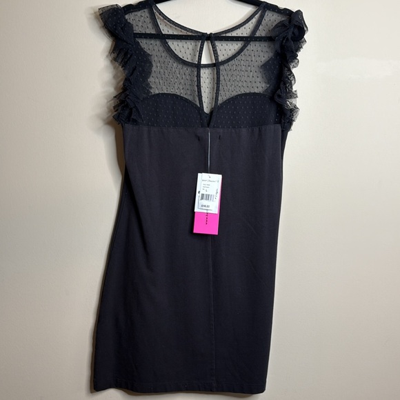 Betsey Johnson Black cotton dress with mesh and ruffle detail NWT - Picture 4 of 7